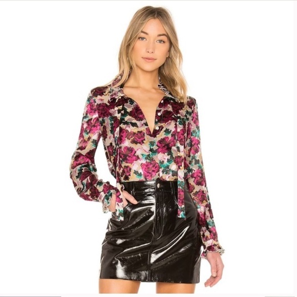 Saloni Emile Floral-Print Button-Front Silk Top 🌺 size 2 - Picture 1 of 10